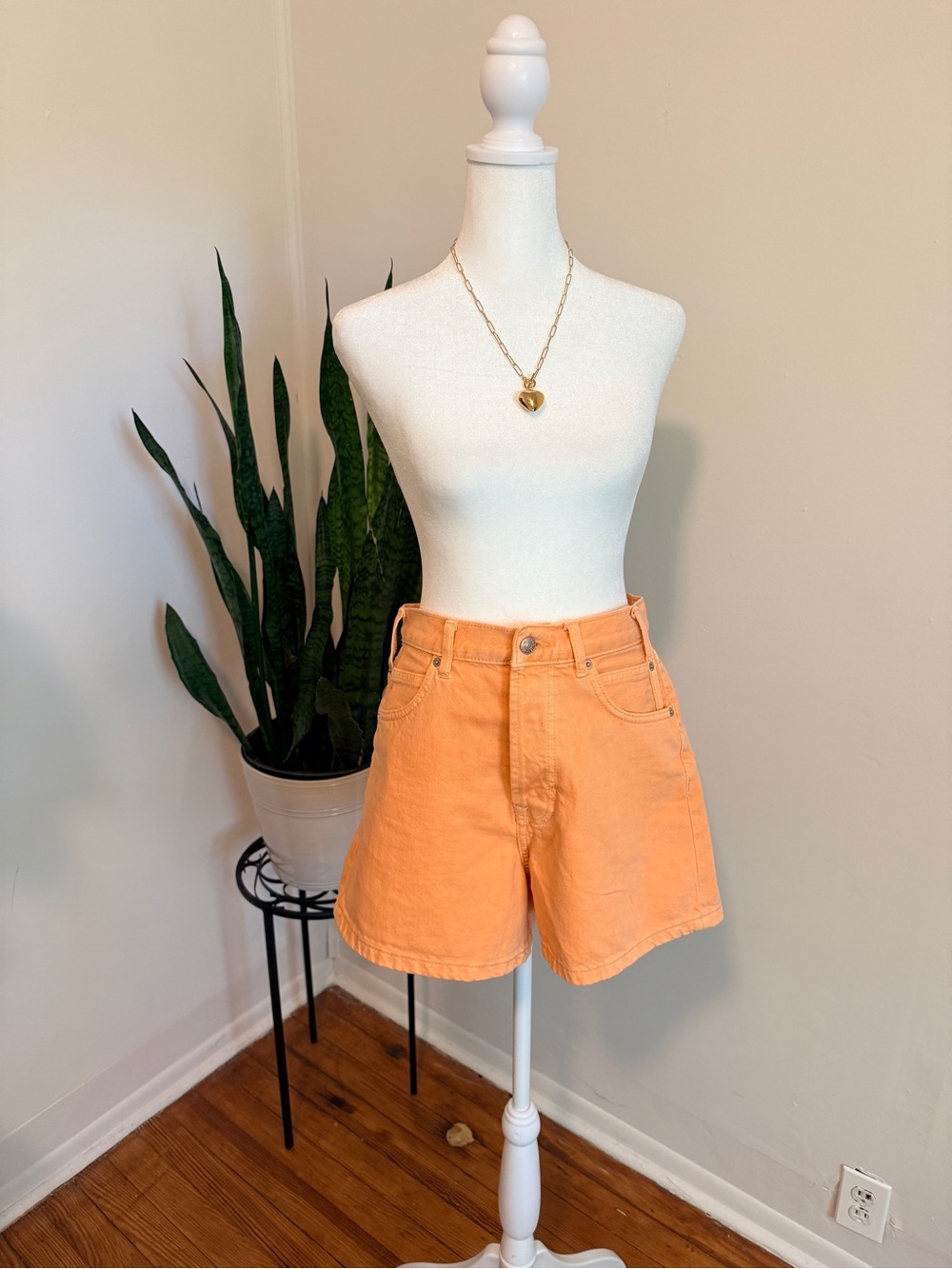 We The Free Womens High Waist Denim Shorts Orange Size 28 4 Inch Inseam